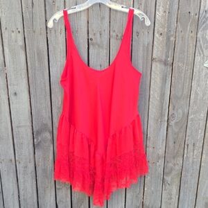 Free People Red Lace Trim Slip Dress